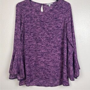 Halston Women's Tunic Top Pink & Purple Bell Sleeve Wrist Detail Size Medium